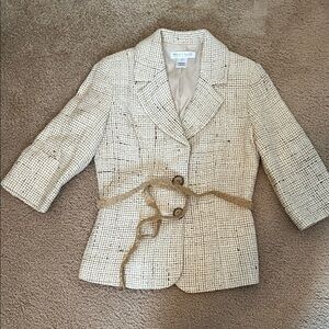 White House Black Market Beige Tweed Blazer with Belt